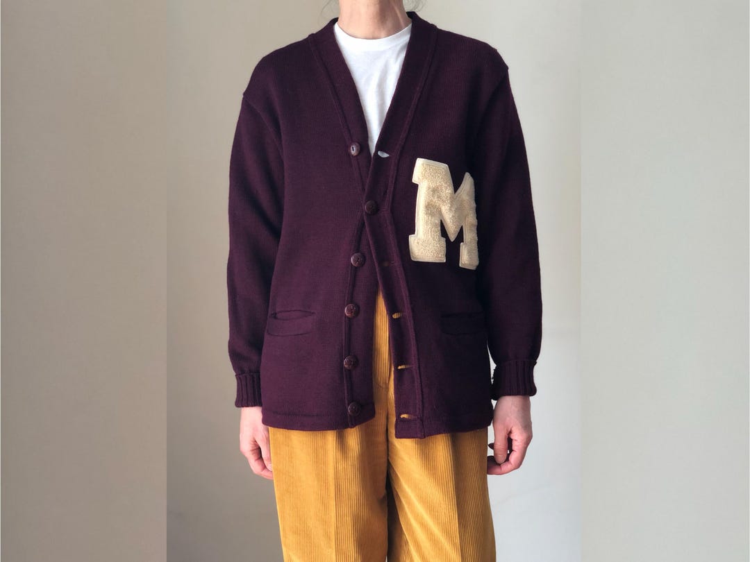 VTG 1960s USA COLLEGE FOOTBALL VARSITY CARDIGAN ROCKABILLY CHEERLEADER 36” S main image 0