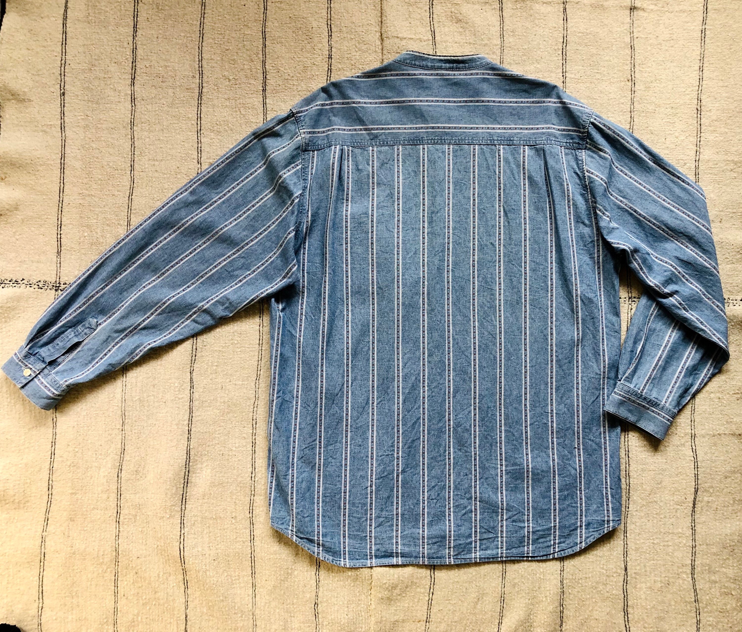 1990s Vintage Guess Oversized Band Collar Chambray Shirt 90s Etsy