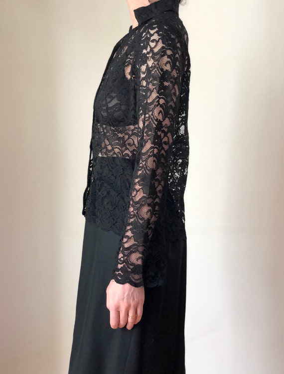 1990s vintage black floral lace blouse 90s collar… - image 5