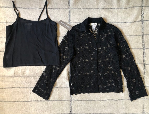 1990s vintage black floral lace blouse 90s collar… - image 8