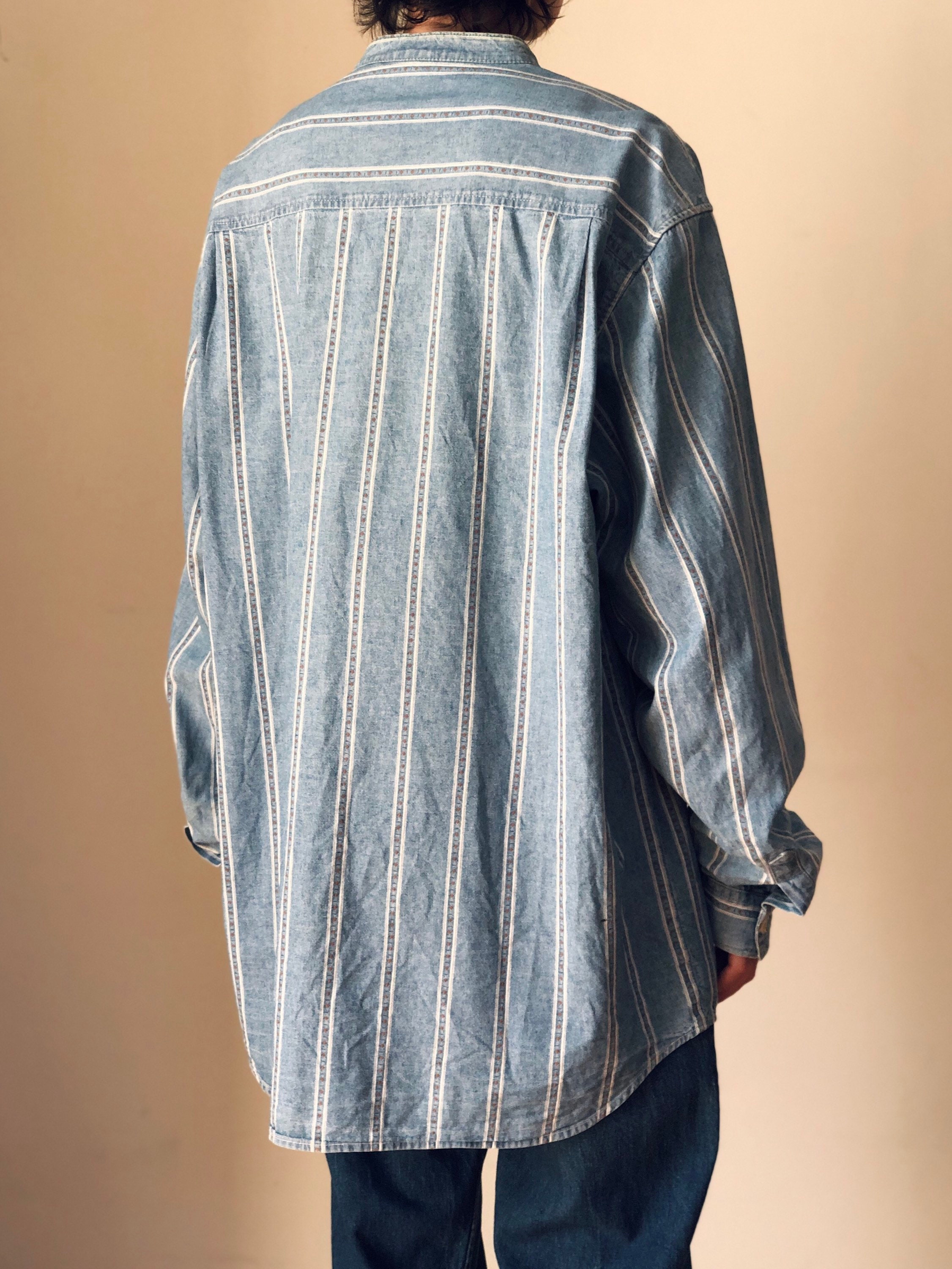 1990s Vintage Guess Oversized Band Collar Chambray Shirt 90s Etsy