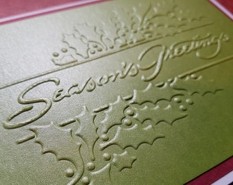 Christmas greeting card set - embossed holly