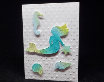 greeting card - green mermaid