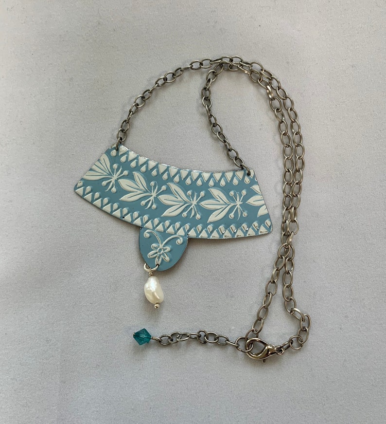 recycled tin necklace 10th Anniversary gift for her antique necklace Vintage Wedgewood tin necklace
