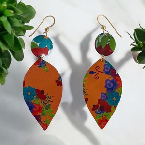 Vintage tin earrings, floral, lightweight, unique