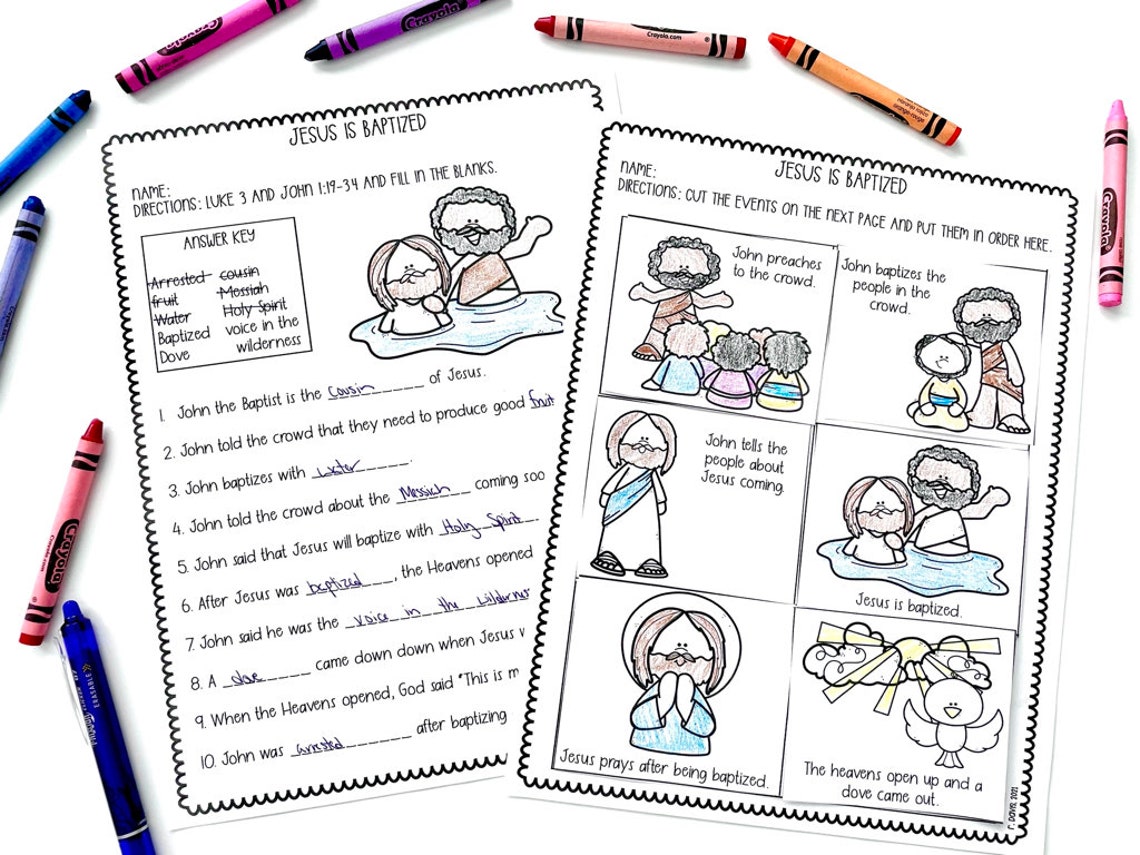 Jesus is Baptized by John the Baptist Printable Activity Sheets + Craft ...