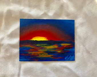 Mini Sunset Painting No 2 | Miniature acrylic paintings of sunsets | 2x3in original paintings | original acrylic artwork Becca Davis Designs