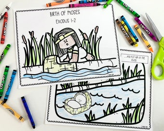 Birth of Moses Coloring Sheets for Sunday School or Homeschool || Bible Story Coloring Sheets