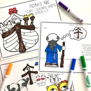 Noah&#39;s Ark Coloring Sheets for Sunday School or Homeschool || Bible Story Coloring Sheets