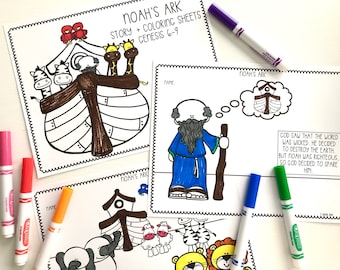 Noah's Ark Coloring Sheets for Sunday School or Homeschool || Bible Story Coloring Sheets