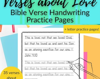 Verses about Love Bible Based Print Penmanship Handwriting Practice for Kindergarten, 1st grade, or 2nd grade