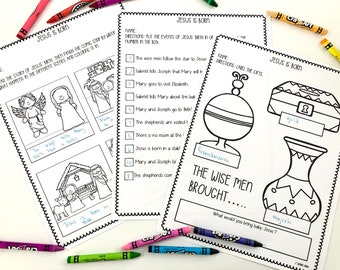Jesus is Born Christmas Printable Activity Sheets for Sunday School || Christmas Bible Lessons