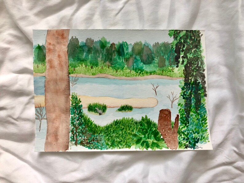 Georgia Original painting of marsh a marsh in Savannah Savannah painting. Marsh View from the Pool: Original 7x10in watercolor painting