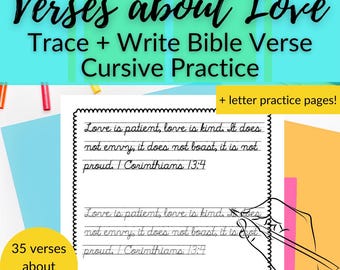 Verses about Love Cursive Bible Based Handwriting Practice for 3rd grade, 4th grade, 5th grade