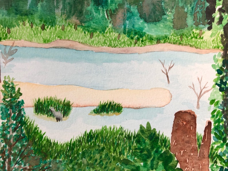 Georgia Original painting of marsh a marsh in Savannah Savannah painting. Marsh View from the Pool: Original 7x10in watercolor painting