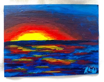 Mini Sunset Painting No 1 | Miniature acrylic paintings of sunsets | 2x3in original paintings | original acrylic artwork Becca Davis Designs