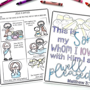Jesus is Baptized by John the Baptist Printable Activity Sheets + Craft + Printable activities for Sunday School or Children&#39;s Church