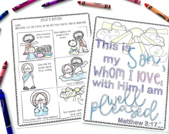 Jesus is Baptized by John the Baptist Printable Activity Sheets + Craft + Printable activities for Sunday School or Children's Church