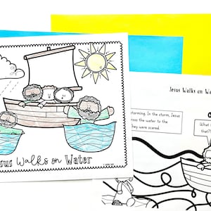 Jesus Walks on Water Miracle Coloring Sheets for Sunday School, Bible Class, Children&#39;s Church, or homeschool co-op