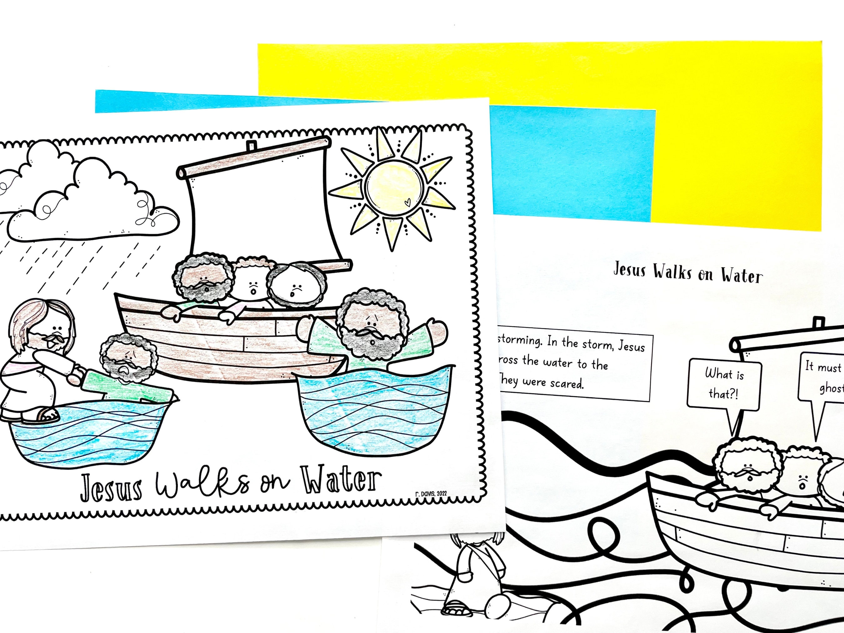 Jesus Walks on Water Miracle Coloring Sheets for Sunday School, Bible