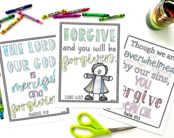 Bible Verse Coloring Sheets about Forgiveness for Sunday School or Homeschool Bible Class for Upper Elementary