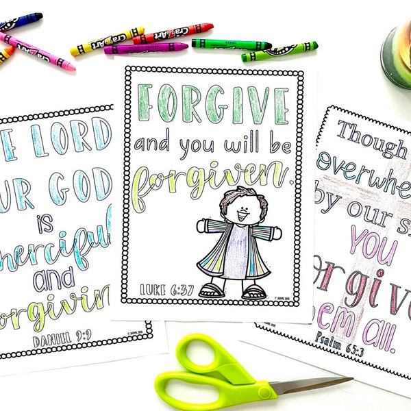 Bible Verse Coloring Sheets about Forgiveness for Sunday School or Homeschool Bible Class for Upper Elementary