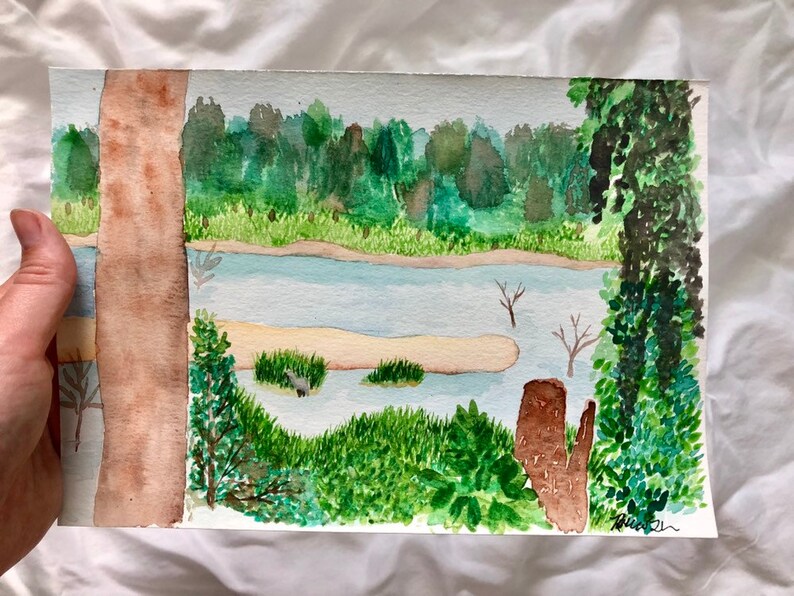 Georgia Original painting of marsh a marsh in Savannah Savannah painting. Marsh View from the Pool: Original 7x10in watercolor painting