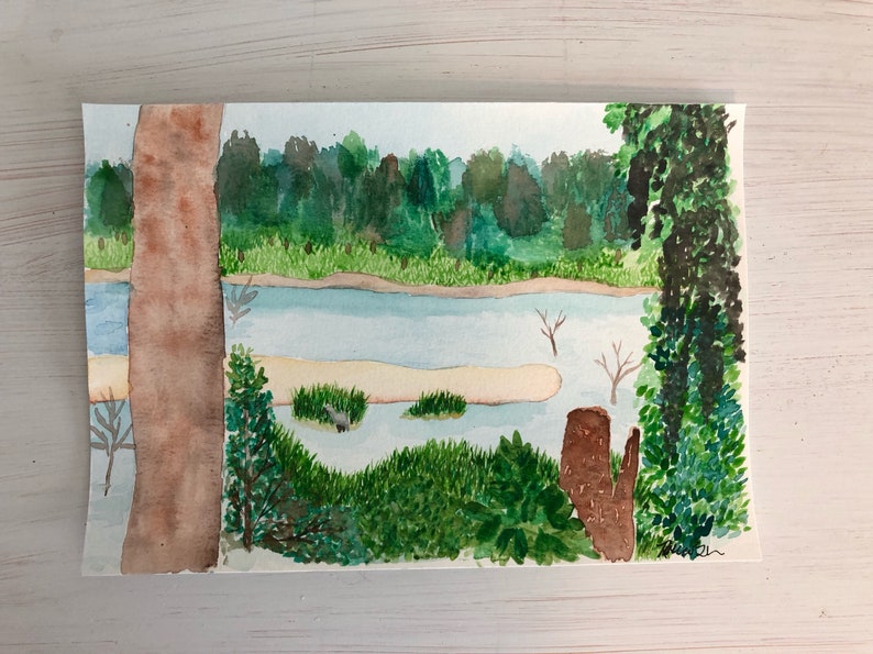 Georgia Original painting of marsh a marsh in Savannah Savannah painting. Marsh View from the Pool: Original 7x10in watercolor painting