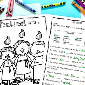 Pentecost Printable Activity Sheets + Craft for Sunday School or Bible Class || Print and Go Bible Lesson for Elementary Students