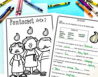 Fogli di attività stampabili di Pentecoste + Artigianato per la scuola domenicale o lezione biblica // Stampa e vai a lezione biblica per studenti elementari