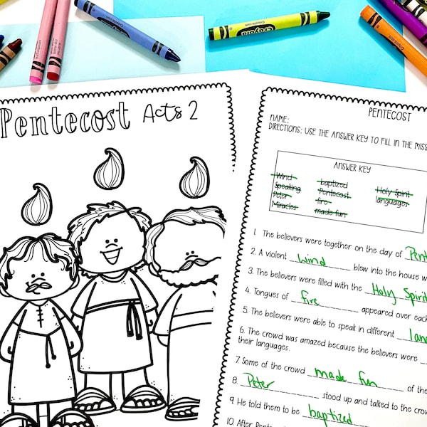 Pentecost Printable Activity Sheets + Craft for Sunday School or Bible Class || Print and Go Bible Lesson for Elementary Students