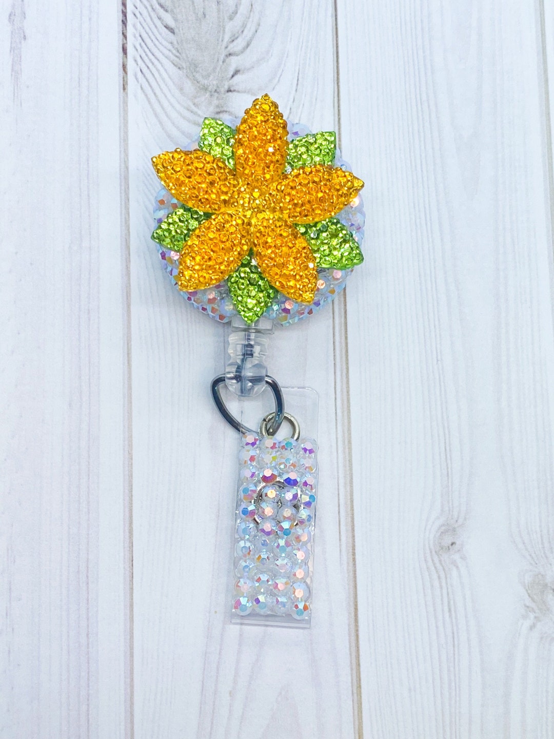 Flower Retractable Badge Holder Badge Reel Lanyard Etsy