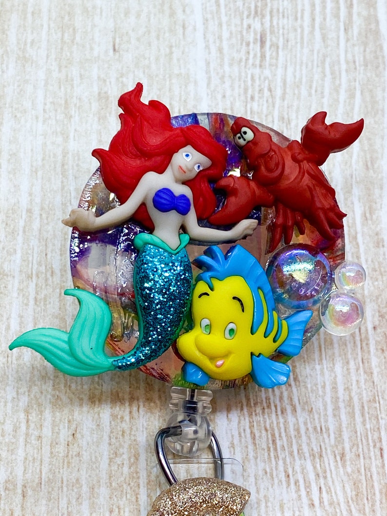 ID Badge Holder Nursing Student Gift Stethoscope Id Tag Carabiner Lanyard Badge Reel Little Mermaid Retractable Badge Holder