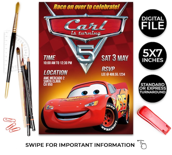 disney cars birthday invitation cars party invite lightning mcqueen birthday invitation disney cars printable invite cars birthday party cars party invitation
