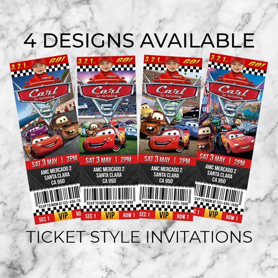 Disney Cars Ticket Invitation Disney Cars Birthday Invitation Cars