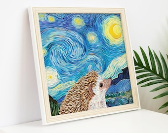 Hedgehog Starry Night, Van Gogh Print, Hedgehog Art Poster, Hedgehog Painting