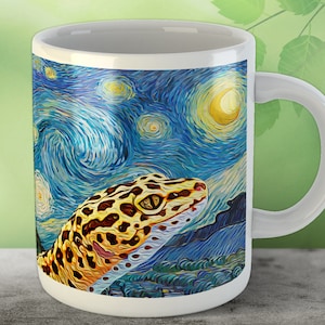 Leopard Gecko Starry Night Mug, Personalized Leopard Gecko Gift, Fine Art Coffee Cup, Van Gogh Cup, Leopard Gecko Lover