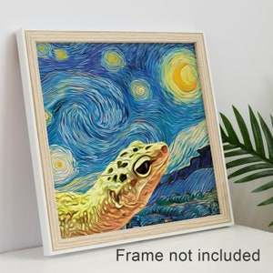 Leopard Gecko Starry Night V2, Van Gogh Print, Leopard Gecko Art Poster, Gecko Print