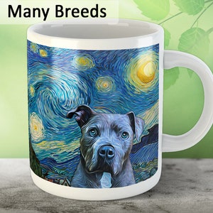 Dogs Starry Night Mug, Personalized Dog Mug, Fine Art Coffee Cup, Dog Mom Cup, Best Dog Dad, Pitbull Custom Mug, Van Gogh Coffee Cup