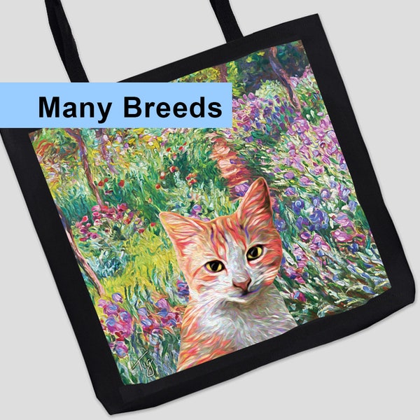 Monet Cat Tote Bag, Monet  Artists Garden Bag, Aesthetic Totebag, Cat Lover Tote, Artist Supply Tote, Cat Mom Gift