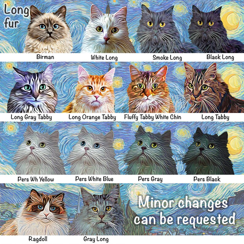 Starry Night Choose: Birman Cat, Orange Scottish Fold, Gray Scottish Fold, Longhair Cat, White Persian, Black Persian, Gray Persian, Grey Kitty, Maine Coon Cat, Ragdoll, Forest Cat