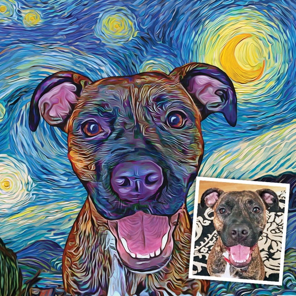 Starry Night Portrait Of Your Pet, Custom Pet Portrait From Photo, Personalized Dog Illustration, Pet Memorial Painting, Van Gogh Print