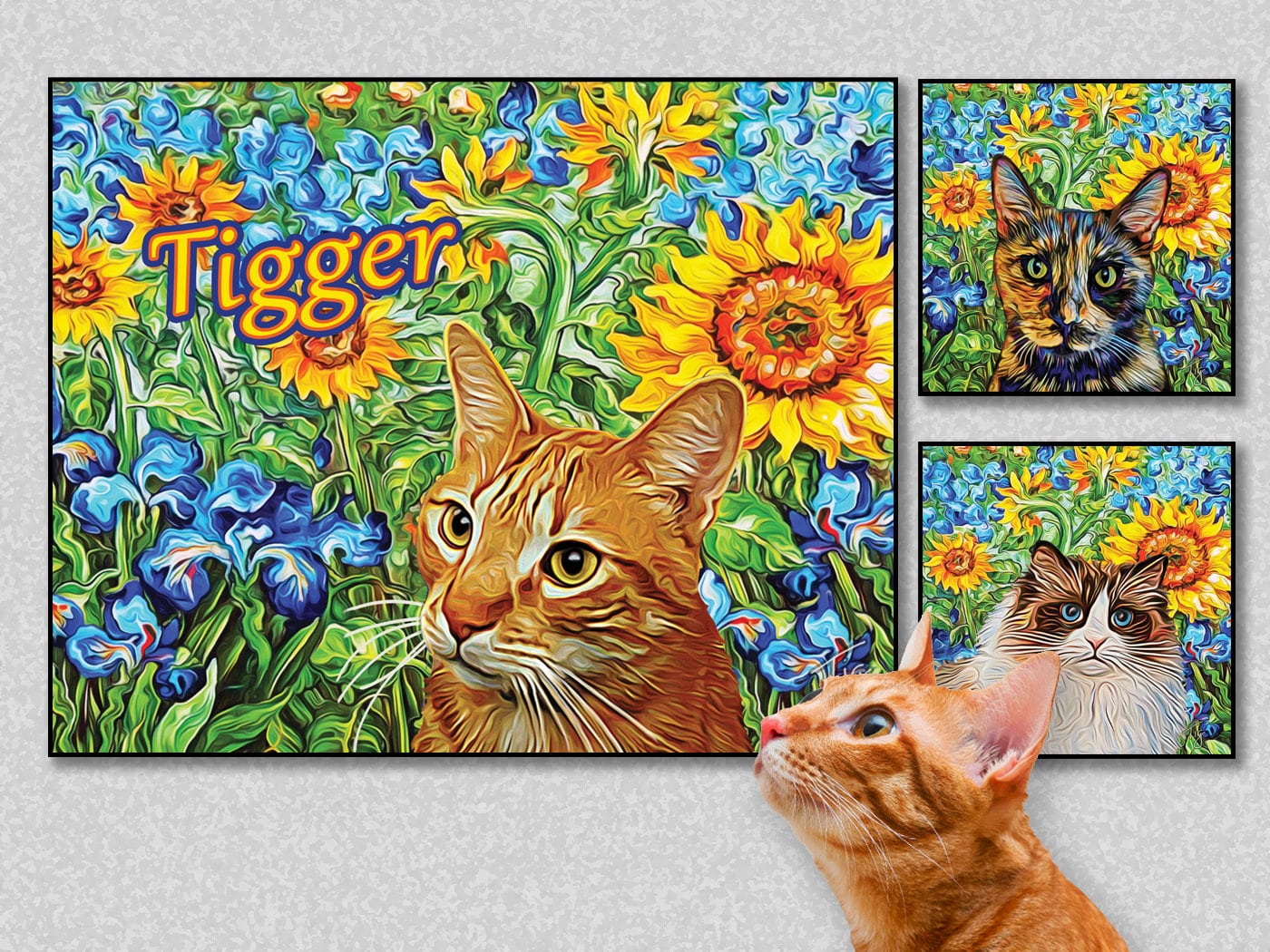 Personalized Sunflowers Cat Art Print Custom Cat Poster Cat 