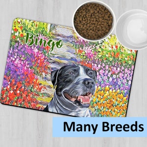 Personalized Dog Placemat, Custom Dog Feeding Mat, Floral Place Mat, Rottweiler Dog Bowl Mat, Monet Garden Mat, Pitbull Dog Owner Gift