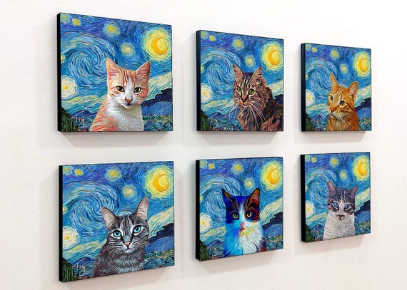 Cats Starry Night Print | Etsy