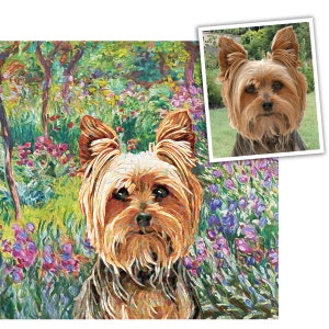 Monet Garden Portrait Of Your Pet, Custom Pet Portrait From Photo, Personalized Pet Illustration, Pet Art Commission, Monet Giverny Print