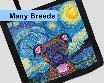 Starry Night Dog Tote Bag, Van Gogh Starry Night, Pitbull Tote, Husky Bag, Aesthetic Totebag, Custom Tote Bag, Art Supply Tote, Dog Mom Gift