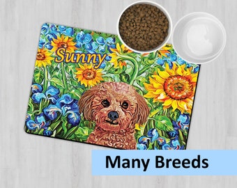 Personalized Dog Placemat, Custom Dog Feeding Mat, Dog Place Mat, Pet Feeding Station, Dog Bowl Mat, Sunflower Dog Placemat, Dog Owner Gift