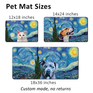 Three sizes of pet mats, 12x18, 14x24, and 18x36