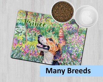 Personalized Dog Placemat, Custom Dog Feeding Mat, Floral Place Mat, Pet Feeding Station, Dog Bowl Mat, Monet Garden Mat, Dog Owner Gift